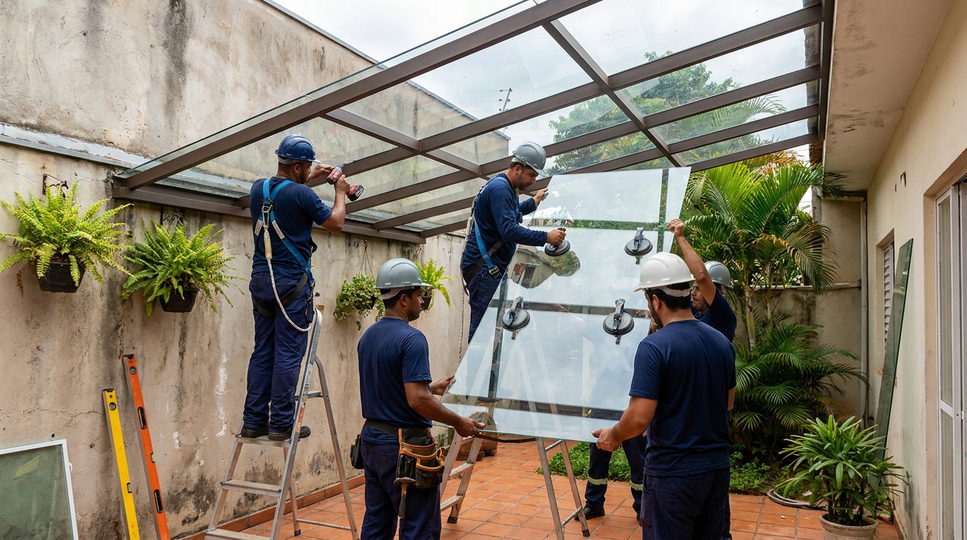 Instalação de cobertura de vidro em Santa Maria-RS